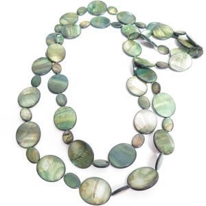 Bold Long Green Mother of Pearl Beaded Necklace